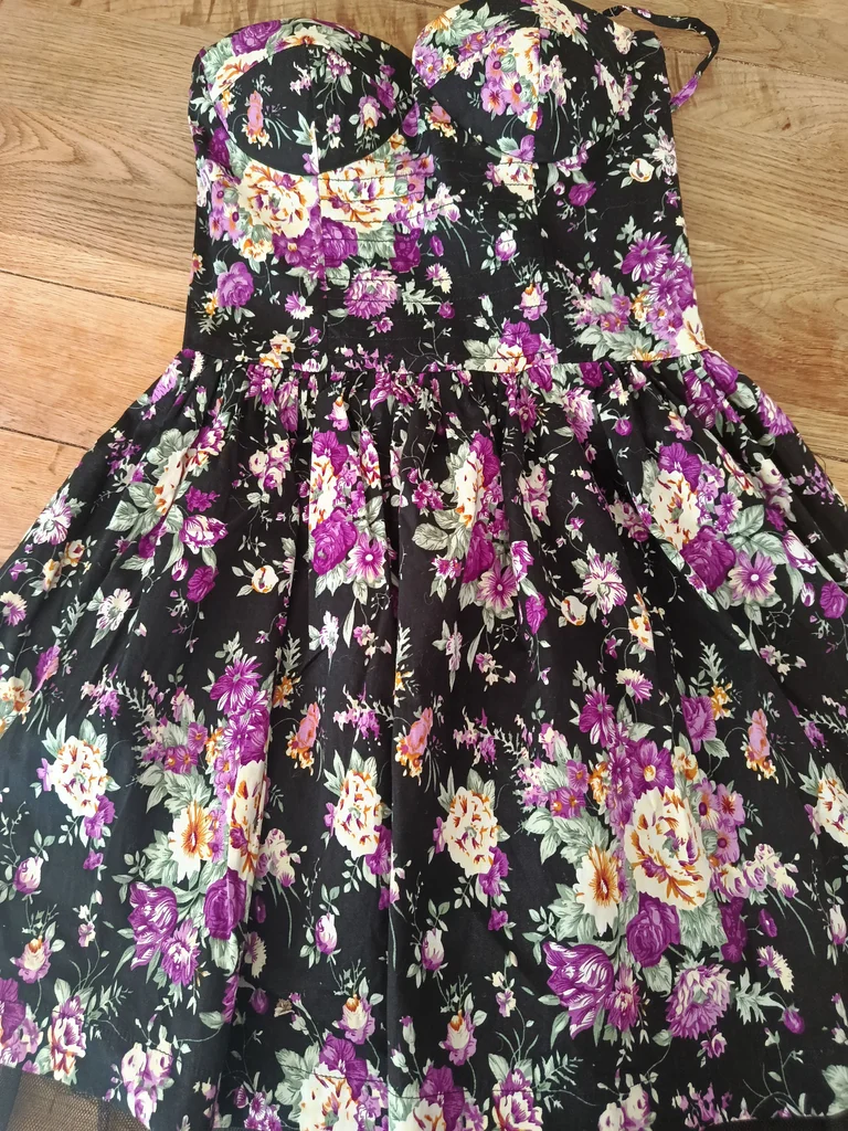 Zwarte bustier jurk met bloemenprint.Maat 36 – photo 8